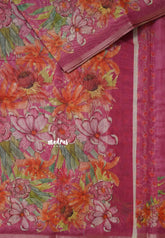 Mystic Magenta - Silk Linen Floral Prints with Tiny Border